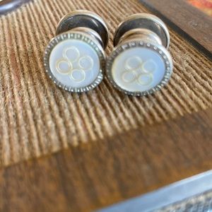 Antique Snap-Link round 2 sided silver mother of pear look snap back cuff links